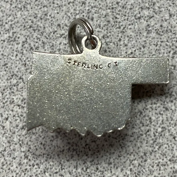 Sterling Oklahoma State Outline Charm Bridge Pendant Silver Metal - Image 2