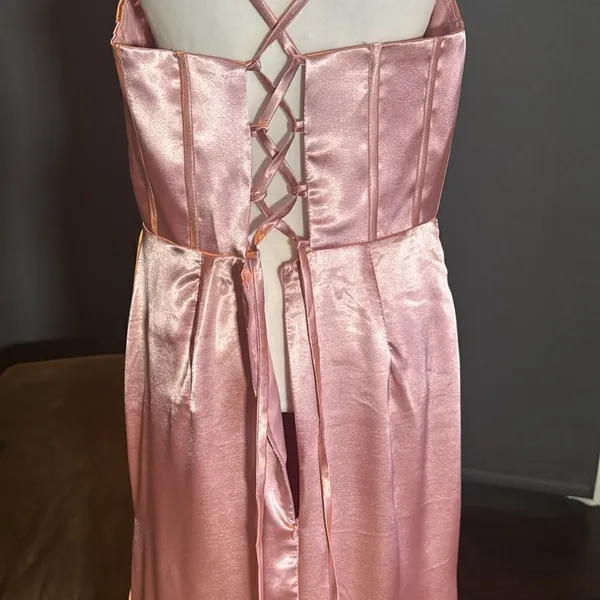 Pink Full Length Prom Party Dress Criss Cross Back Straps Leg Slit Size 14 NEW - Image 7