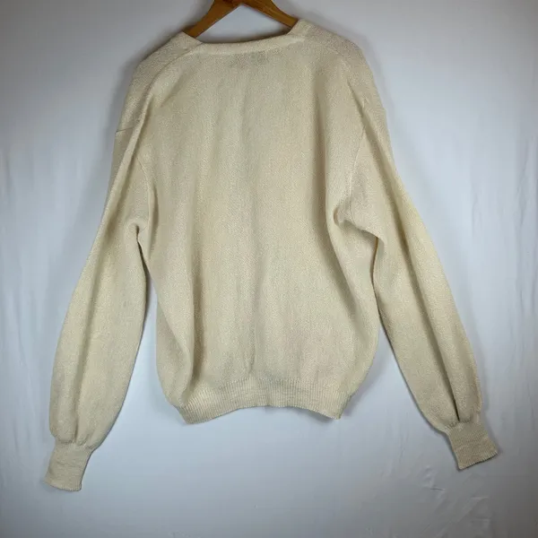 Peruvian Connection 100% Alpaca Handmade Cream V-Neck Cardigan Sweater XL - Image 2