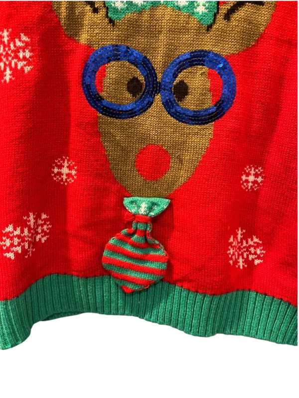 Ugly Christmas Sweater Vest Red Reindeer 3D Tie Jingle Bell Sequin Small Tacky - Image 4