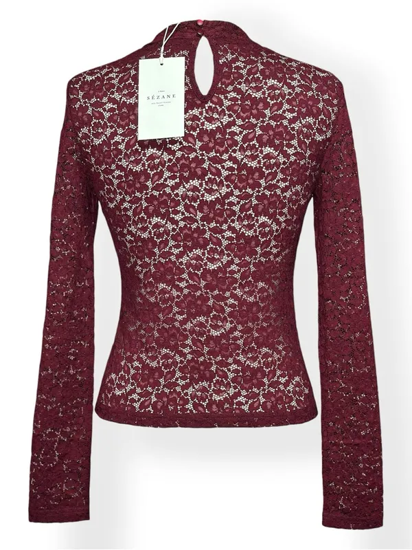 SÉZANE Taori Long Sleeve Lace Blouse, Red, FR38/US6 - Image 11