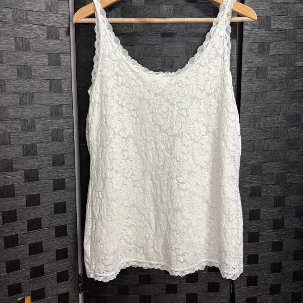 Soma Camisole White Floral Lace Scalloped‎ Trim Lined Stretch Romantic Bridal L - Image 8