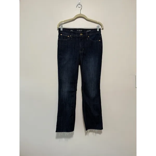 J. Crew 9" demi-boot crop‎ Kicky Hem jean in Dark Worn Wash Blue Size 27 - Image 2