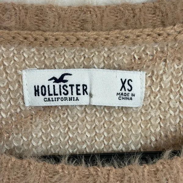 Hollister Fuzzy Swirl Marble Knit Cropped Sweater‎ Tan Cream XS Long Sleeve - Image 3