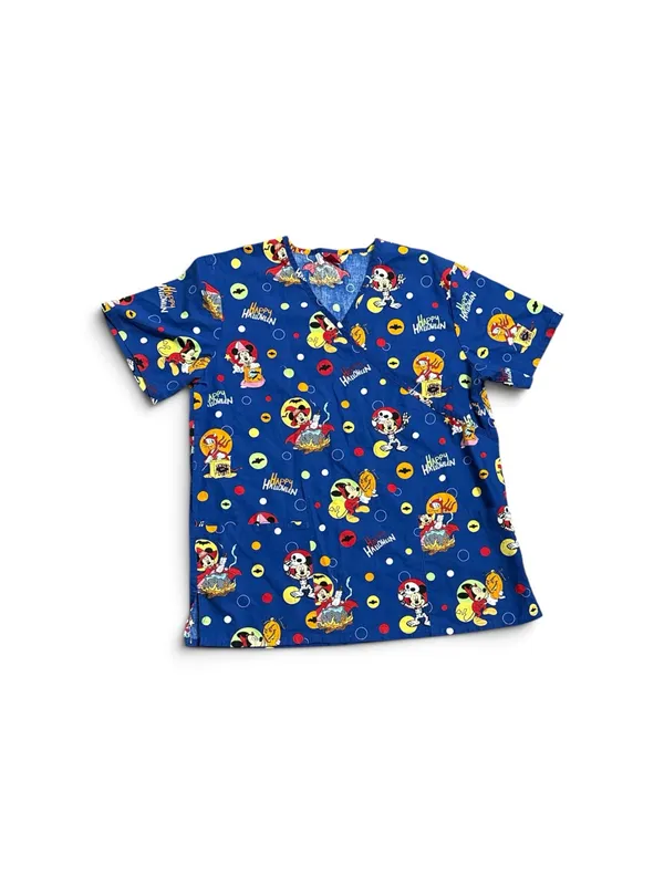 Disney Women’s Happy Halloween Blue Printed V-Neck Scrub Top - Image 6