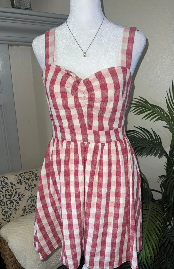 ZARA Red Gingham Checkered Sweetheart Dress Size M - Image 2