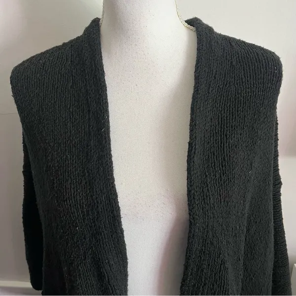 Loft • Black Oversized Open Front Short Sleeve Cardigan - Image 2