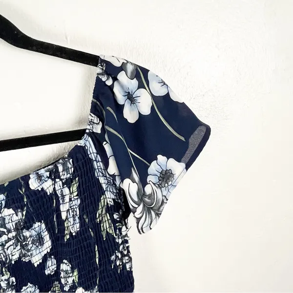 ALTAR’D STATE Blue Floral Smocked Bodice On/Off Shoulders Side Split Dress Small - Image 5