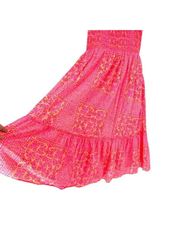 Vineyard Vines Neon Tortola Smocked Midi Dress Vibrant Pink Orange Size Medium - Image 13