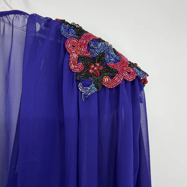Vintage 1982 Casadei Purple Beaded Chiffon Draped Cocktail Dress Size 10 - Image 4