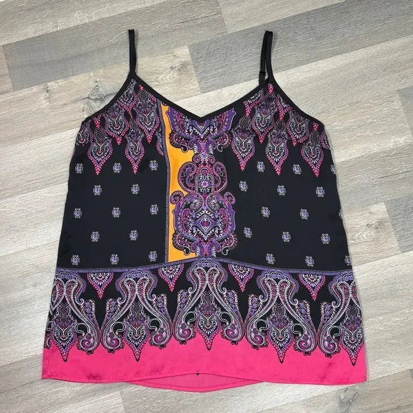 Express Damask Paisley Satin Camisole Tank Top Black Pink Multi Large Y2K‎ Boho - Image 13