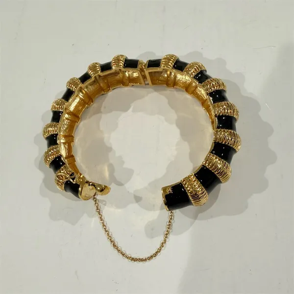 Nordstrom Bamboo Gold Black Enamel Statement Bracelet Cuff vintage Designer Inspired lux - Image 4