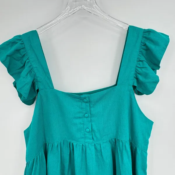 Umgee blouse women's large linen blend ruffle sleeve babydoll green boho beach - Image 4