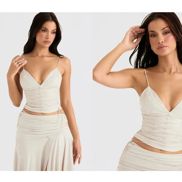 HOUSE OF CB 'Antonella'‎ Off White Vegan Leather Corset NWOT sise L - Image 3
