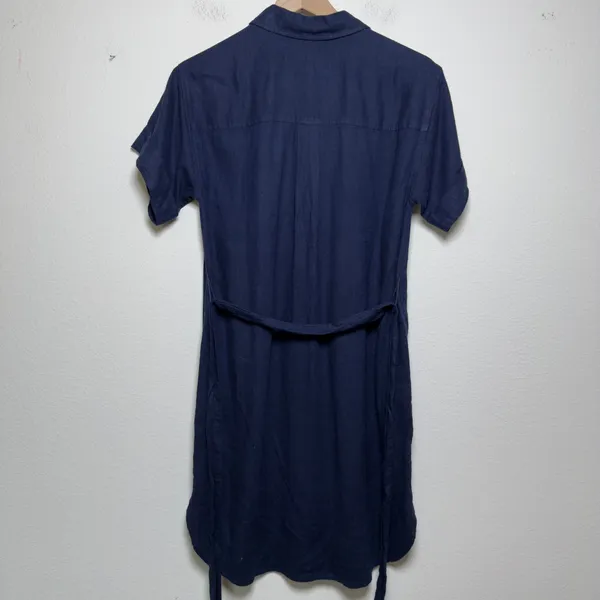 J. Crew Women Linen Shirt‎ Dress XS Navy Blue Minimalist Coastal Lagenlook - Image 9