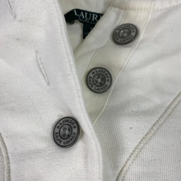 Lauren Ralph Lauren‎ Hoodie Womens Small White Henley Pullover Pocket Logo Knit - Image 3