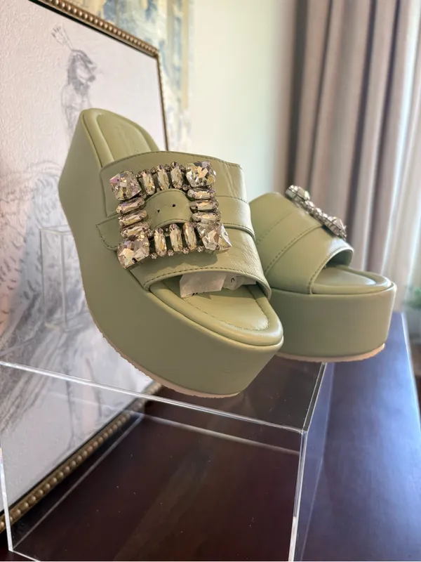 Beautiisoles Mint Green Jeweled Slide - Image 6