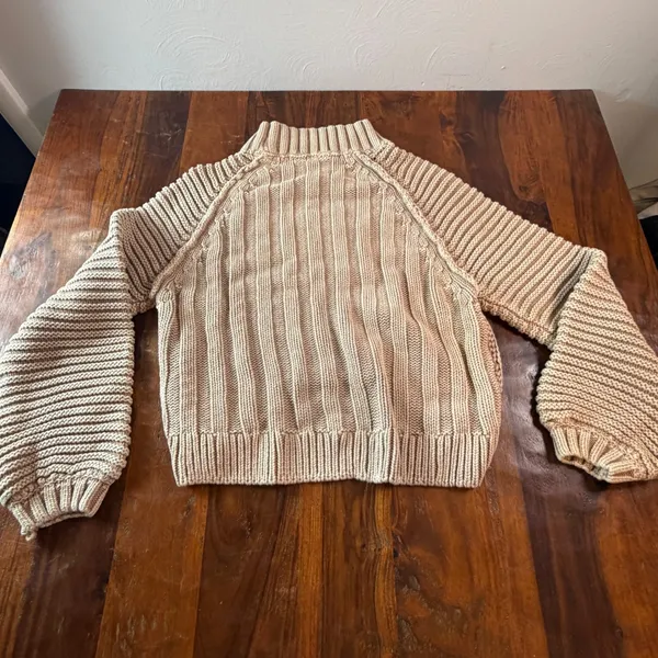 Free People My Only Sunshine Cotton Chunky Knit Mock Neck Sweater Tan Small - Image 2