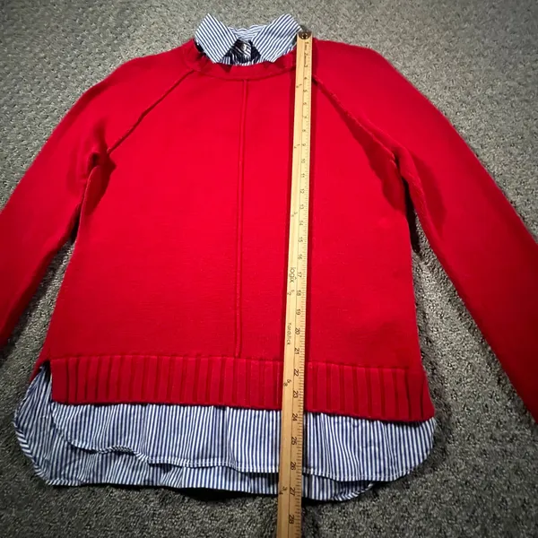 Lauren Ralph Lauren Sweater Womens Large‎ Red Faux Layered Pinstripe Shirt Trim - Image 7