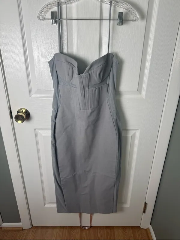 House of CB KIKI Light Grey Mesh Panelled Bodycon Midi Dress M - Image 2