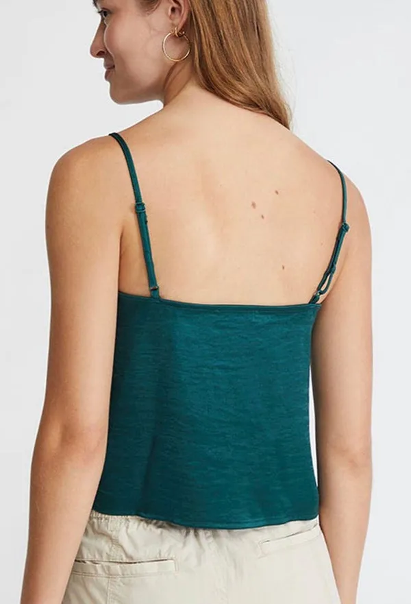 PacSun Emerald Green Satin Tie front Top - Image 2