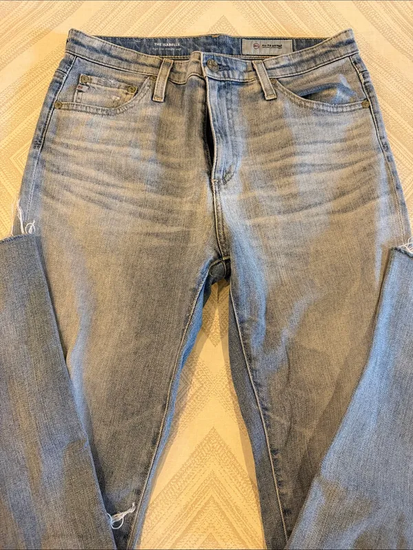 AG Isabelle High Rise Straight Crop Jeans Size 28 Light Wash Distressed Denim - Image 2