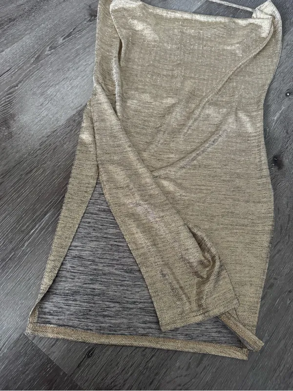 Gold Metallic Backless Halter Dress (S) - Image 2