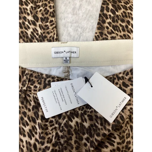 Gibson Latimer Leopard Print Perfect Fit Slimming Pants Brown Tan Womens 8 NEW - Image 5