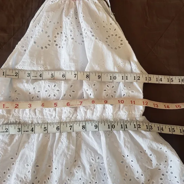 Zara Basic Denim Top Tank XS White Crochet Eyelet Bohemian Boho Chic Cottage - Image 10
