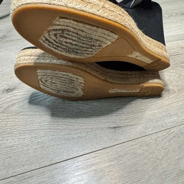 Tory Burch Black Canvas Espadrille Wedge Sandals Jute‎ Platform Heels Size 10.5 - Image 7