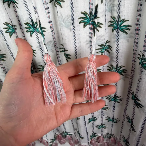 Roller Rabbit‎ Palm Tree Print Tassel Tunic Small Cover Up Sheer Beachy Resort - Image 2
