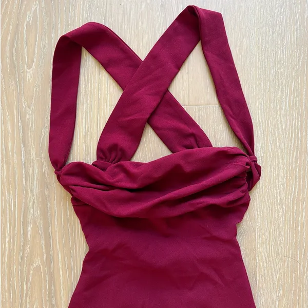 Beginning Boutique Maxi Dress Crepe Tie Back Beverley Size US2 Wine Dark Red - Image 2