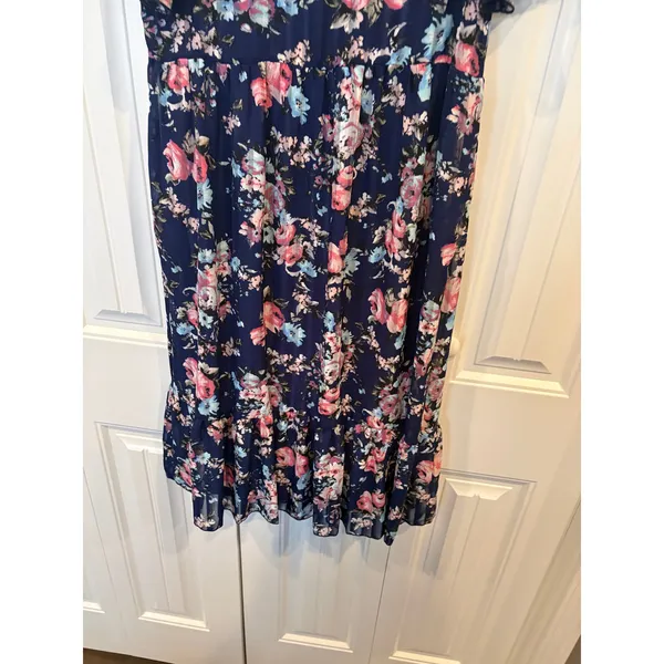 Orange Creek Los Angeles Blue Floral Short Sleeve Midi Dress Small‎ - Image 5