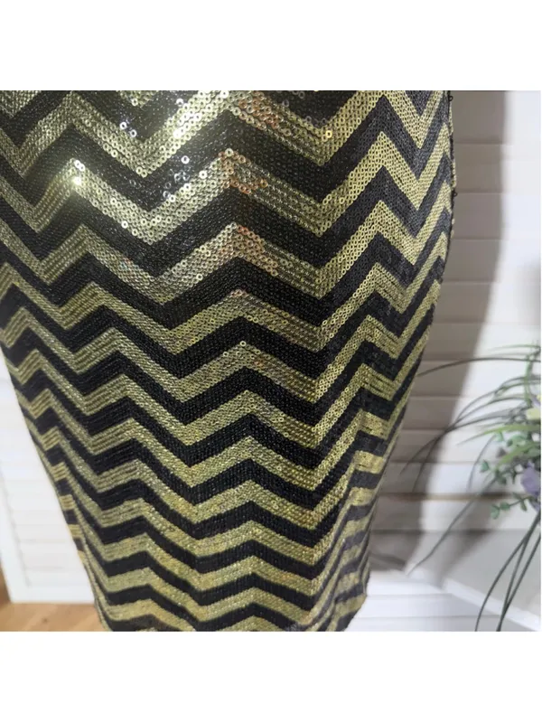 Guess mini cocktail dress black chiffon gold clubbing sequin pinup glam Y2K M - Image 7