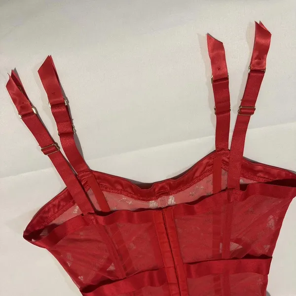Victoria’s Secret 34B Red Boned Corset Bra With Garter Straps Lace Women’s - Image 11