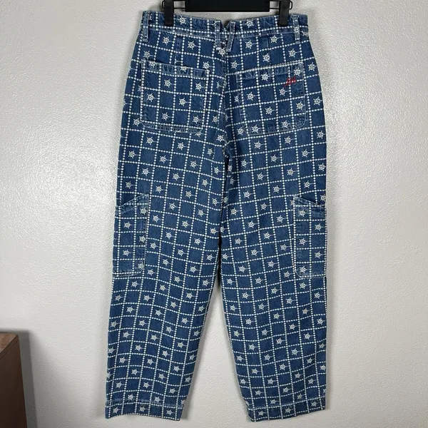 Damson Madder Drew Embroidered Cargo Jeans Womens 10 Straight Leg‎ Medium Wash - Image 4