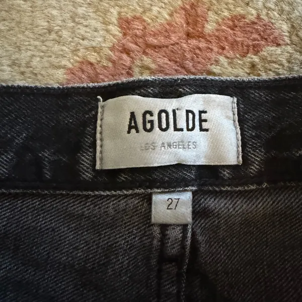 Agolde 27 High Rise Denim Mini Shorts Black Distressed Raw Edge Hem - Image 2