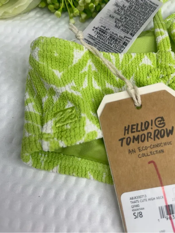Billabong That’s Cute High Neck Bikini Top S Green White NWT MSRP $69.95 - Image 6