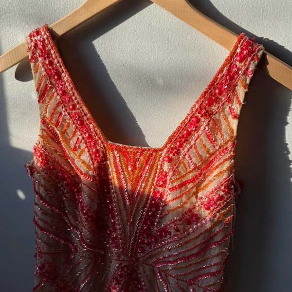 Pink and orange beaded shift dress with a boho vintage flapper 20s vibe 🔥 - Image 3