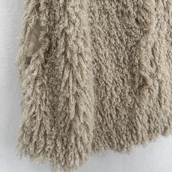 Anthropologie Hazel Long Shaggy Vest L Beige Snap Close Pockets Boho Lagenlook - Image 5