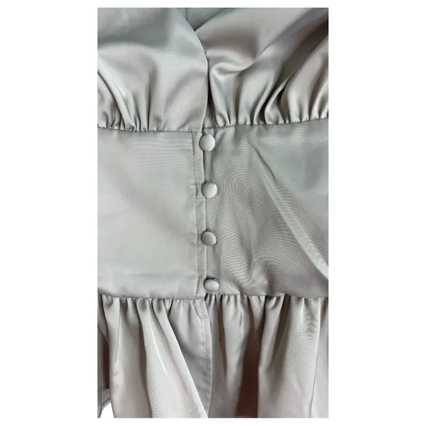 Jason Wu Satin Front Button Ruffle Peplum Hem Baby doll Blouse Top Cream XS - Image 6