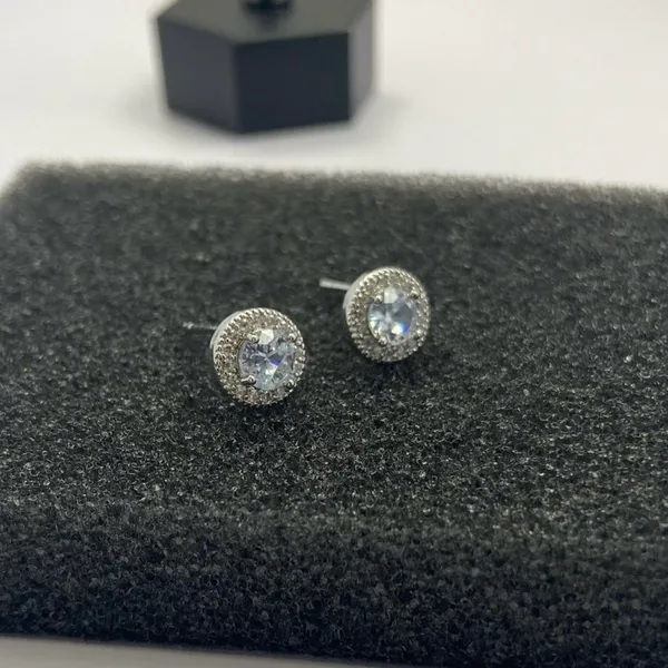 925 Silver Plated CZ Cubic Zirconia Stud Earrings for Men Women,Unisex Punk Hip Hop Earrings - Image 6