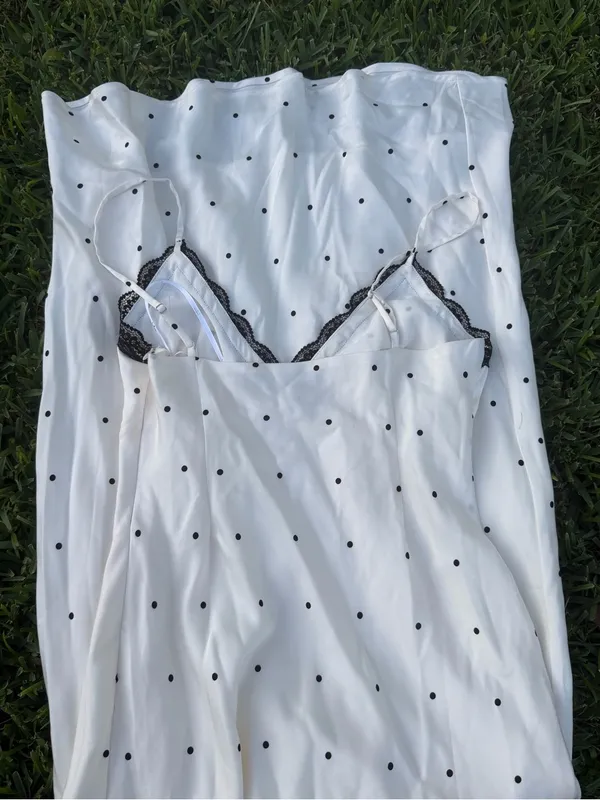 Lulus Majella Ivory Polka Dot Satin Lace Slip Midi Dress Size M - Image 13