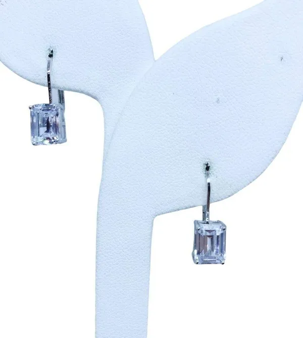 925 Clear CZ Lever Back Sterling Silver Earrings - Image 5