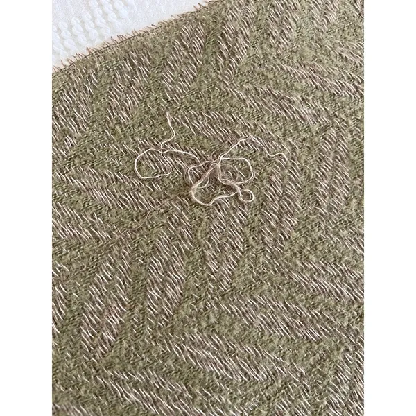 Neutral Knit Shawl/ Cape in Herringbone Pattern with Sage and Tan - Image 7