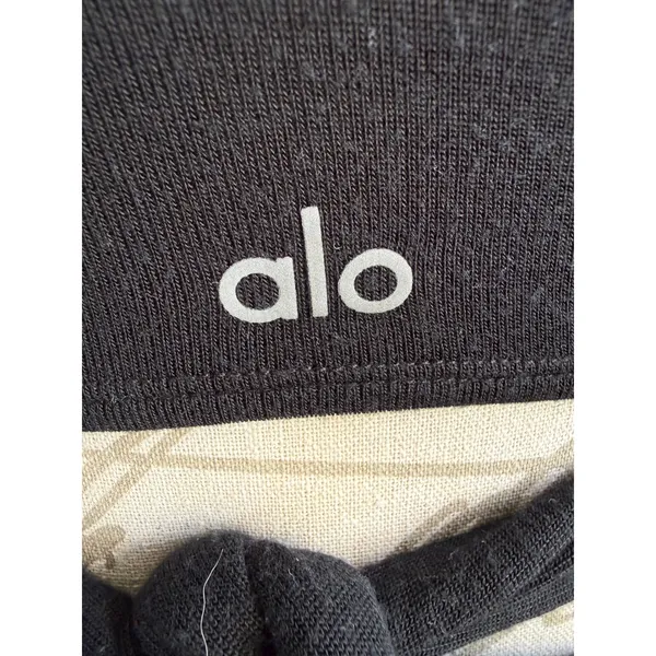 Alo Yoga Womens Black Wrap Tie Waist Long Sleeve Ribbed Crop‎ Top Scoop Neck - Image 4