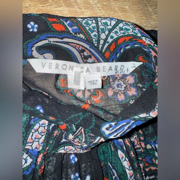 Veronica Beard Sheer Outer Layer Black and Red Floral Dress - Image 12