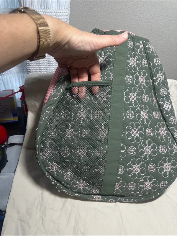 Quilted Olive Green Floral Crossbody Bag with Pink Trim by Oak and Reed. new - Image 12