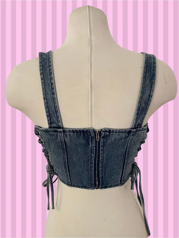Papermoon denim corset bustier side strings adjustable western streetwear XS - Image 2