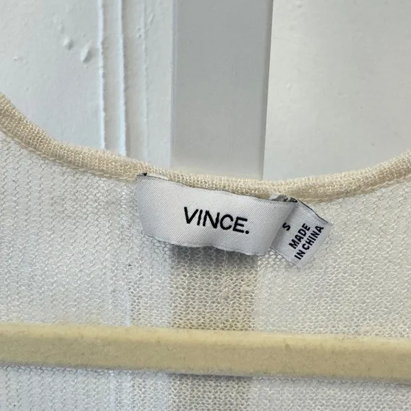 Vince Womens Cream V-Neck Long Sleeve Sheer Knit Top Tunic Size Small Boho - Image 7